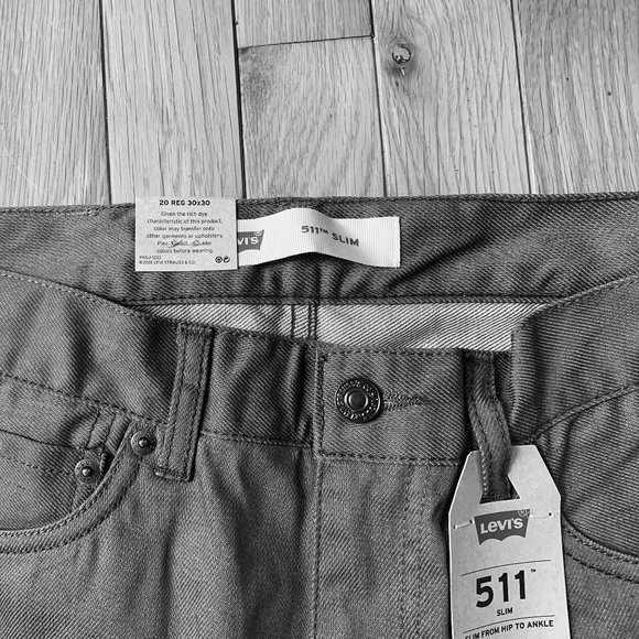 Levis 511 Slim Fit Jeans Big Boys Sz 20 Silver/Grey 30”x30”. NEW - Picture 5 of 7